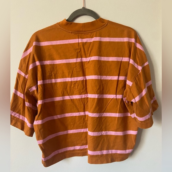 Uniqlo U Oversized, Boxy Orange and Pinked Striped T-Shirt – Size Medium - Picture 3 of 6